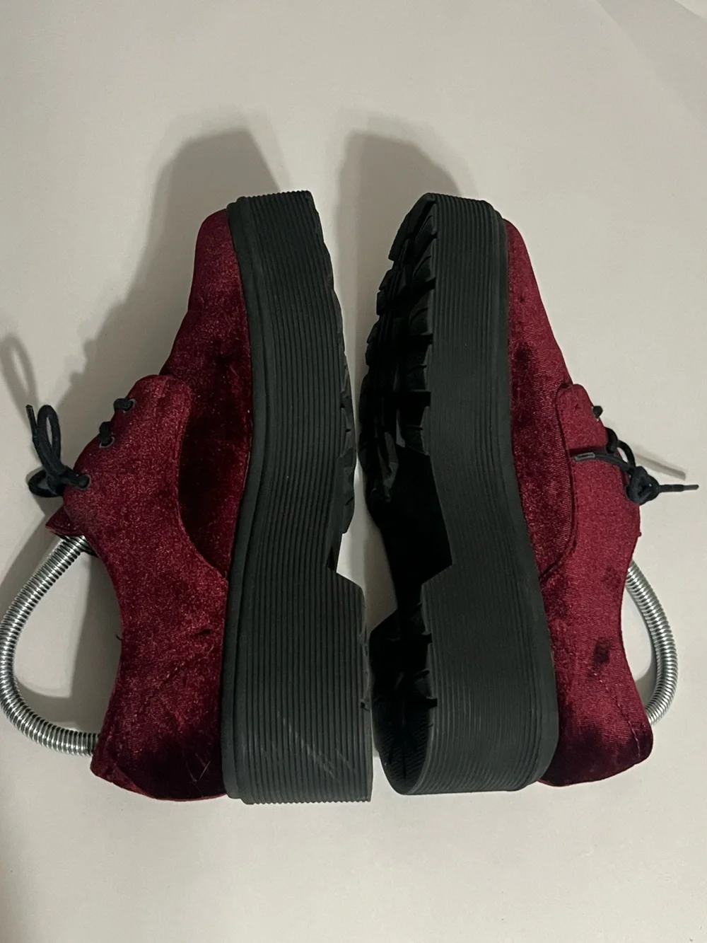 Burgundy Velvet Platform Shoes Lace up